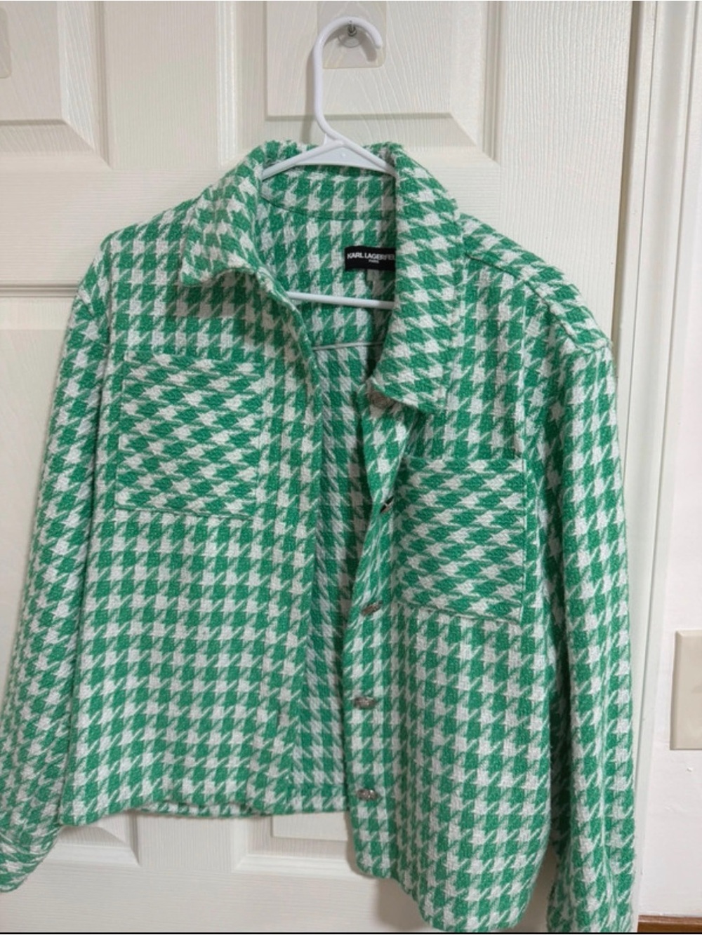 Karl Lagerfeld Green & White Houndstooth Shacket